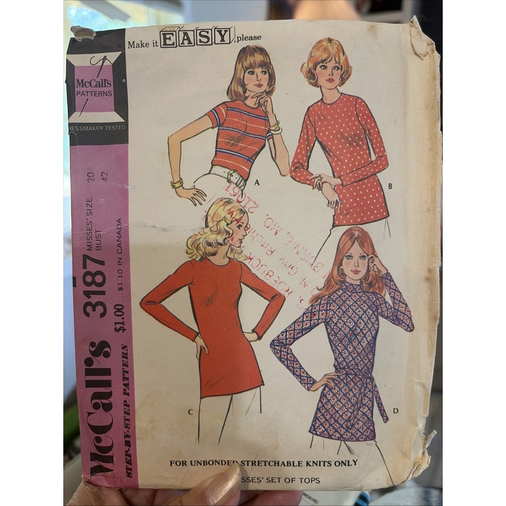 Vintage 1972 McCalls Sewing Pattern 3187 Size 20 Cut Complete Tops
